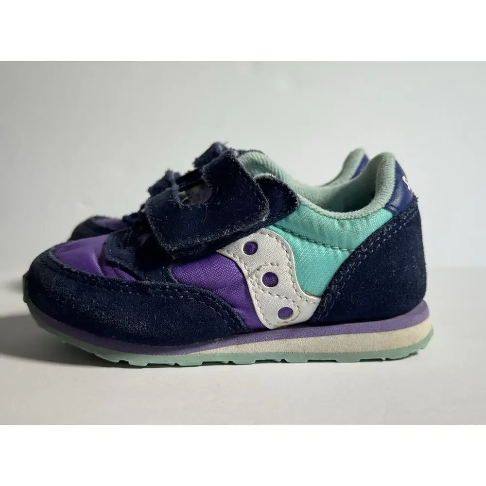 Saucony Jazz Hook Loop Toddler Sneakers Navy Purple Mint US 5 EU 21 Shoes